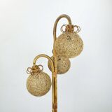 Rare mid century tripod floor lamp bamboo rattan 50s hawaii tiki era 3 shades