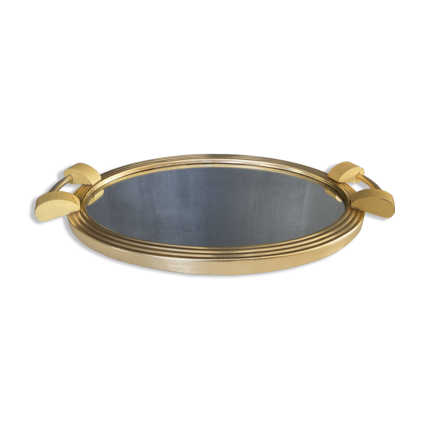 Plateau Art déco en aluminium doré bois et miroir