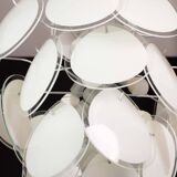 Vistosi White Murano Glass teardrop-shaped discs Chandelier, Italy, 1970s