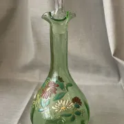 Liqueur carafe in ouraline with floral enamel decoration.
