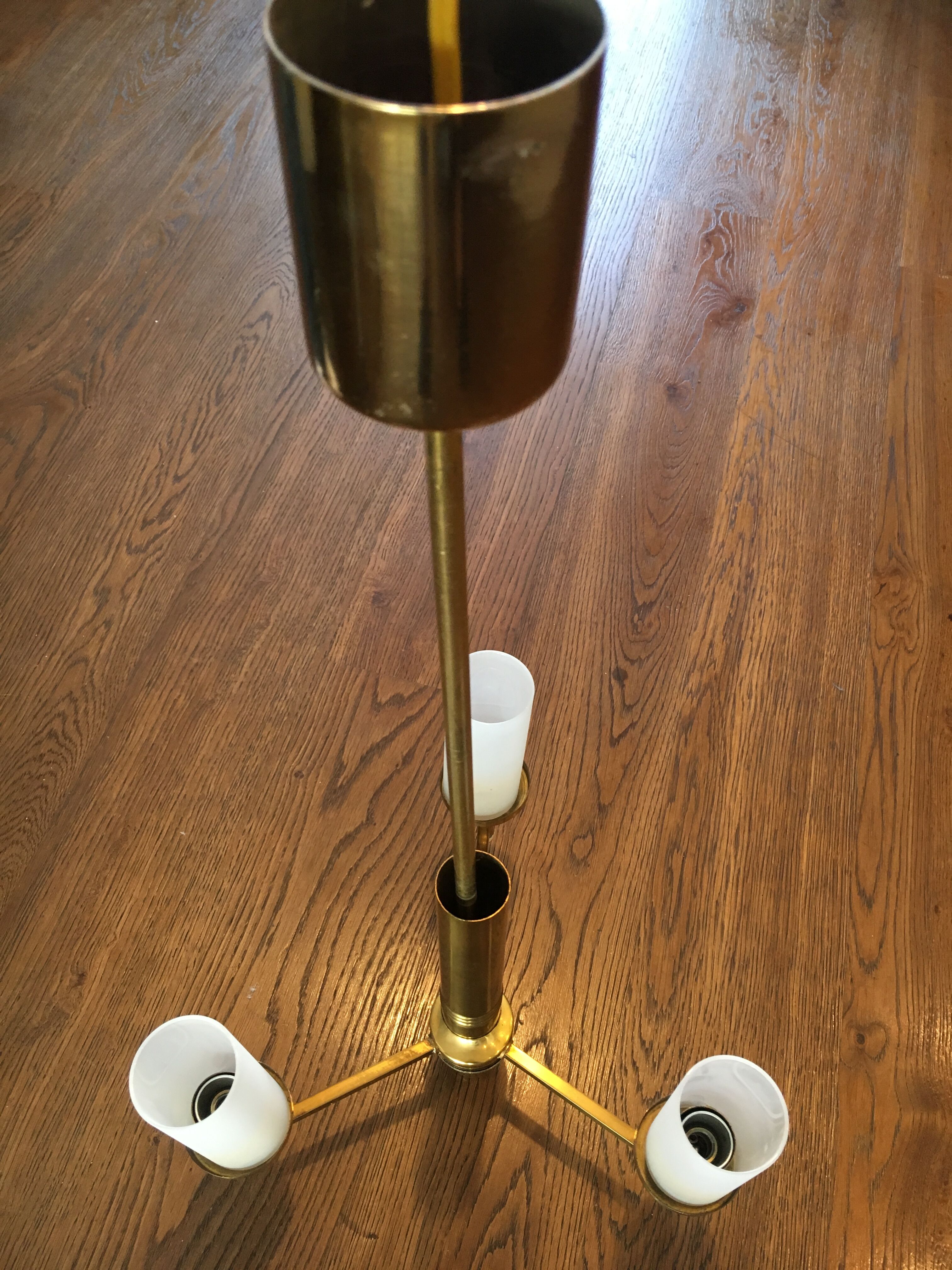 Vintage chandelier in 3-branches golden brass