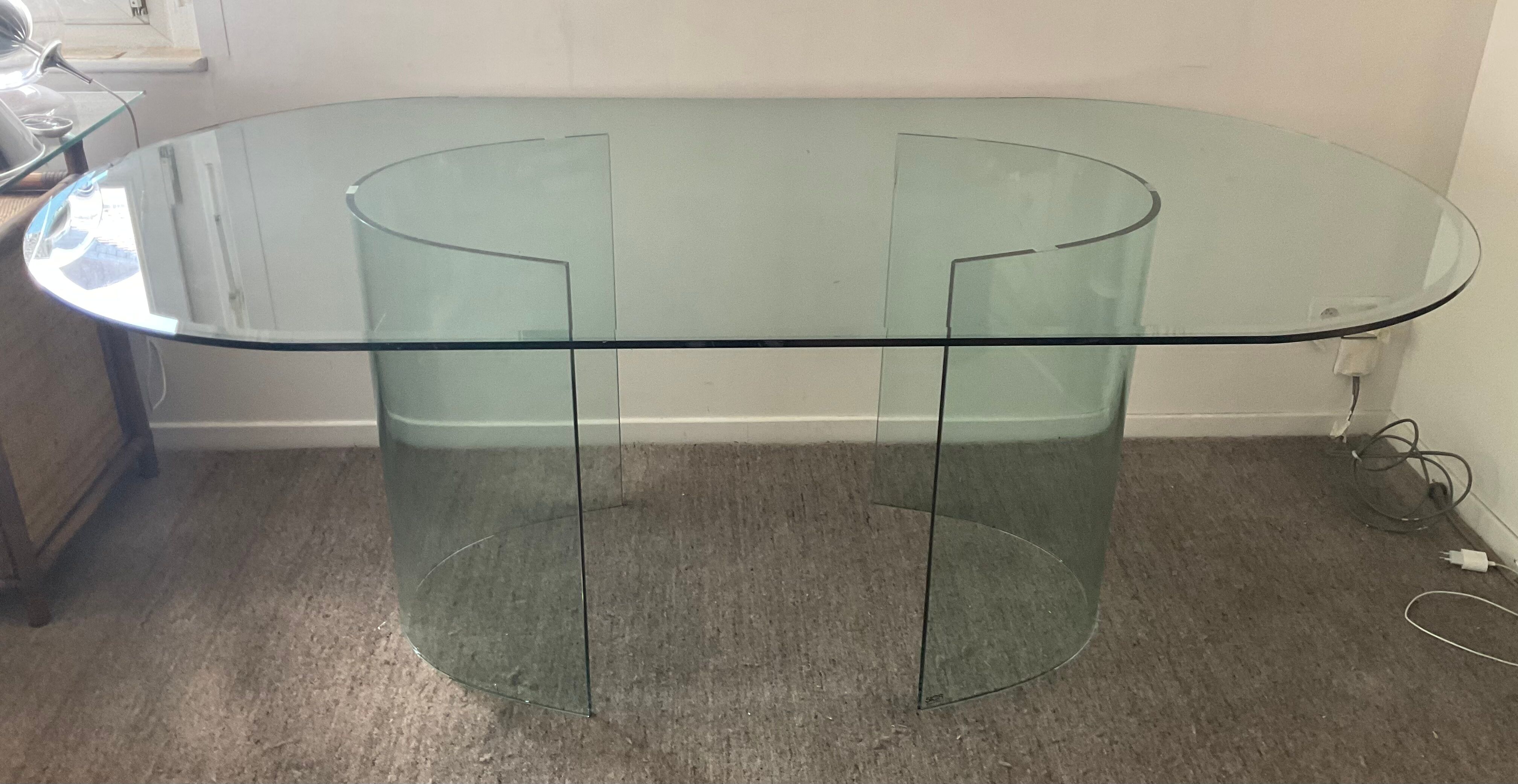 Vintage Sica Italy dining table in tempered glass