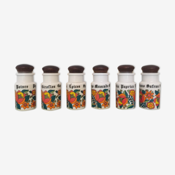 Series of 6 spice pots in 70s opaline