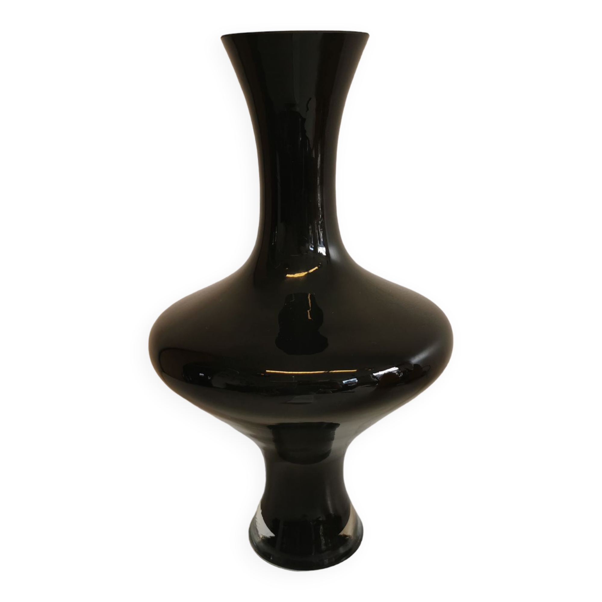 Large Danish glass vase in deep purple/black colour..