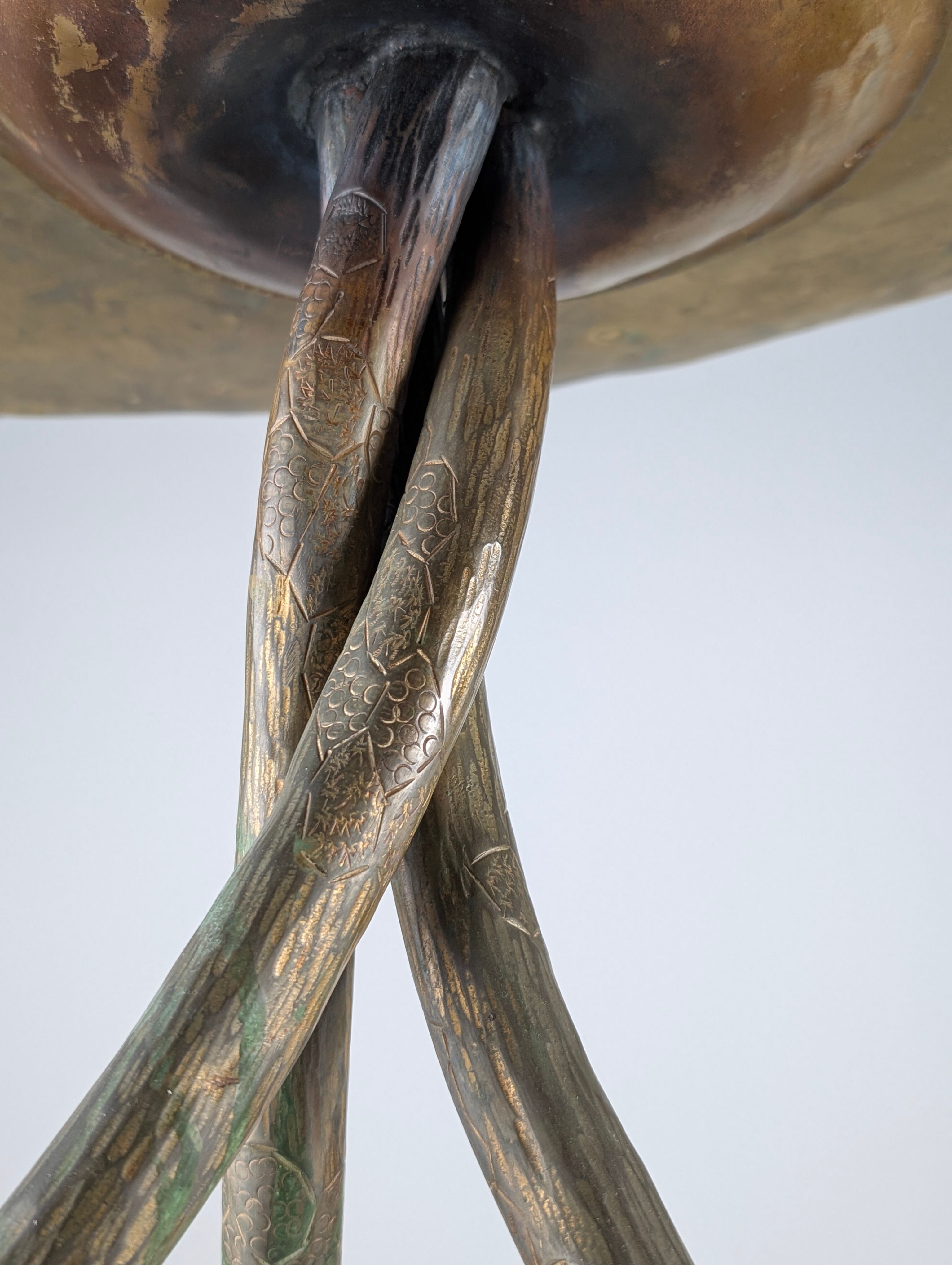 Japanese Art Nouveau bronze and brass table with dragonfly, 1920s