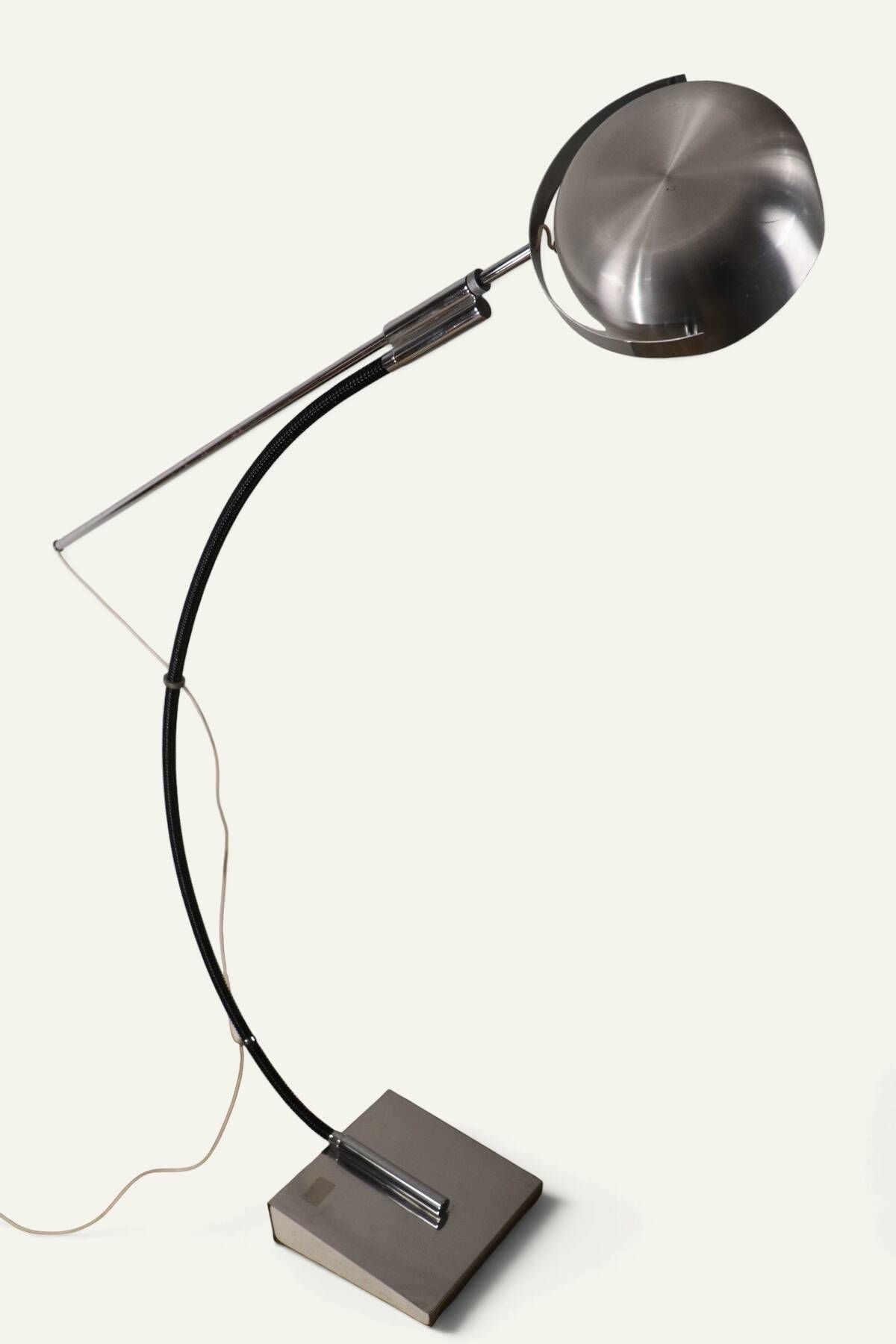 Vintage arc floor lamp with a chrome metal balance, 1970.