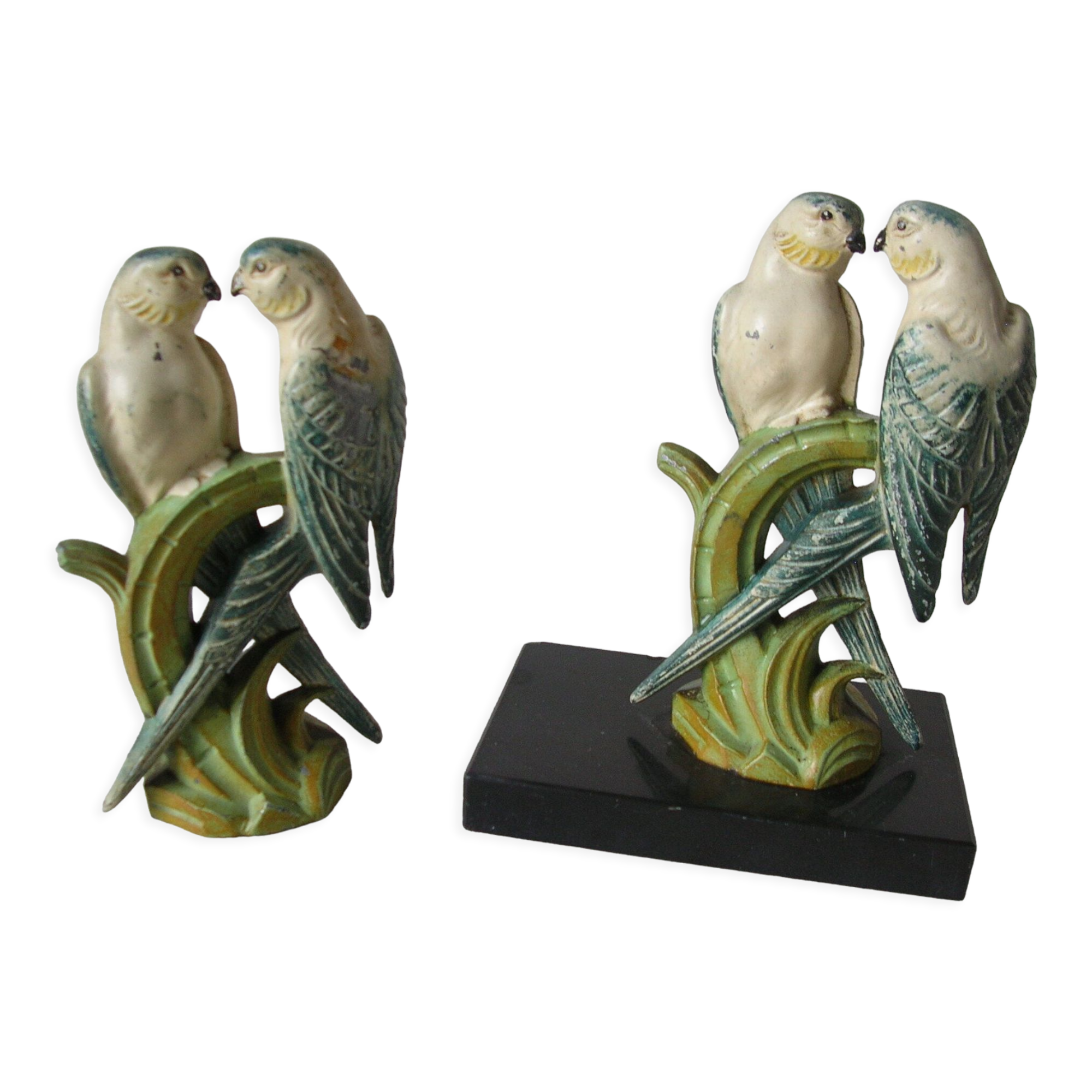 Bookends paperweight parrot couple macaw parakeet in polychrome regulation