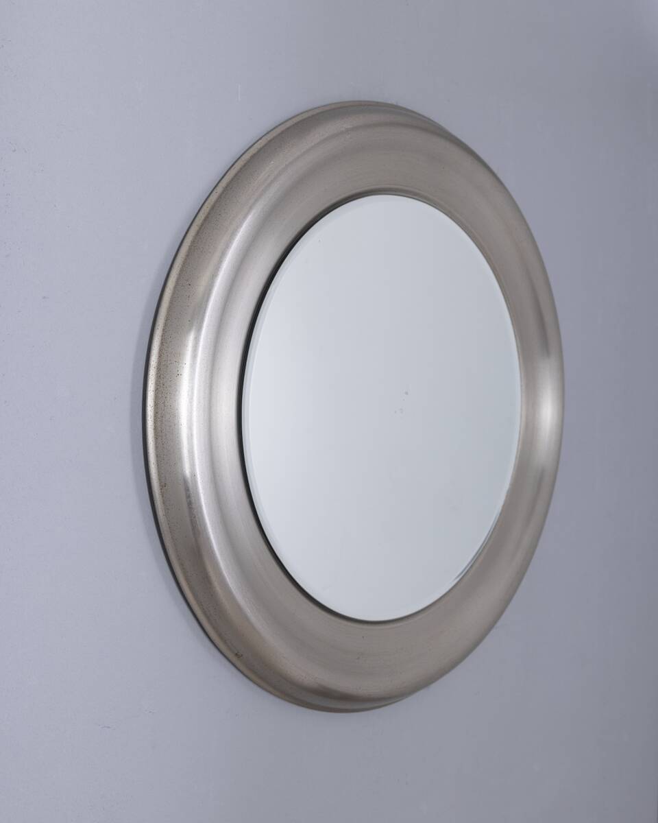 VINTAGE 1960S ROUND WALL MIRROR IN METAL BY GOFFREDO REGGIANI