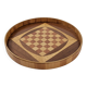Round checkered tray in marquetry wood, vintage design from the 60s