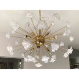 Lustre fleurs blanches murano verre spoutnik ovale en or