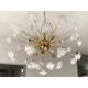 WHITE FLOWERS MURANO GLASS SPUTNIK OVAL GOLD CHANDELIER
