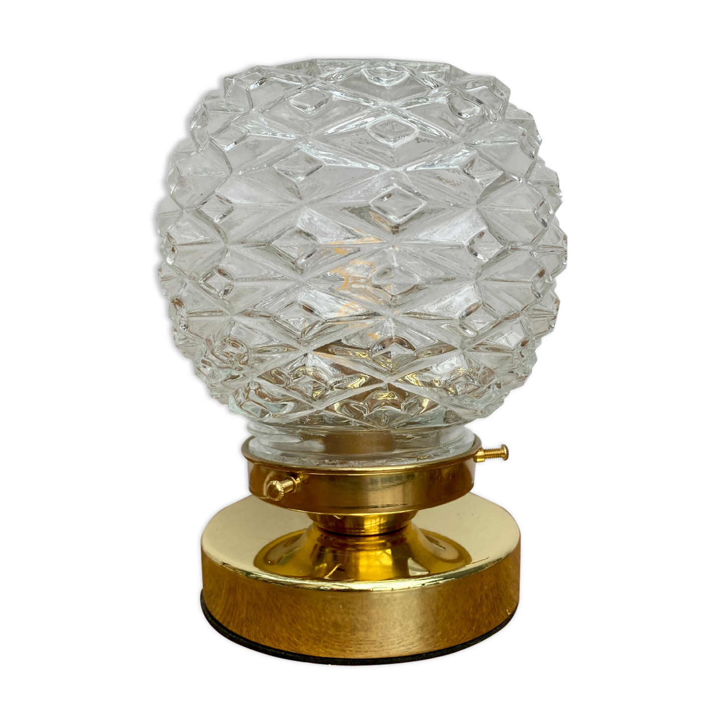 Lampe à poser globe vintage en verre moulé