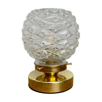 Lampe à poser globe vintage en verre moulé