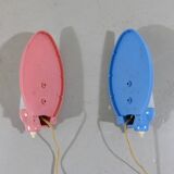 Set of 2 Wall lamps pink & blue 1950’s