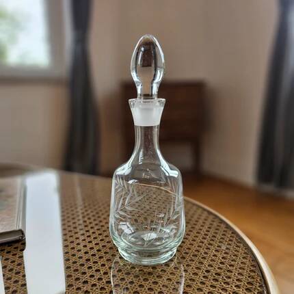 Vintage crystal carafe engraved with ears of wheat.