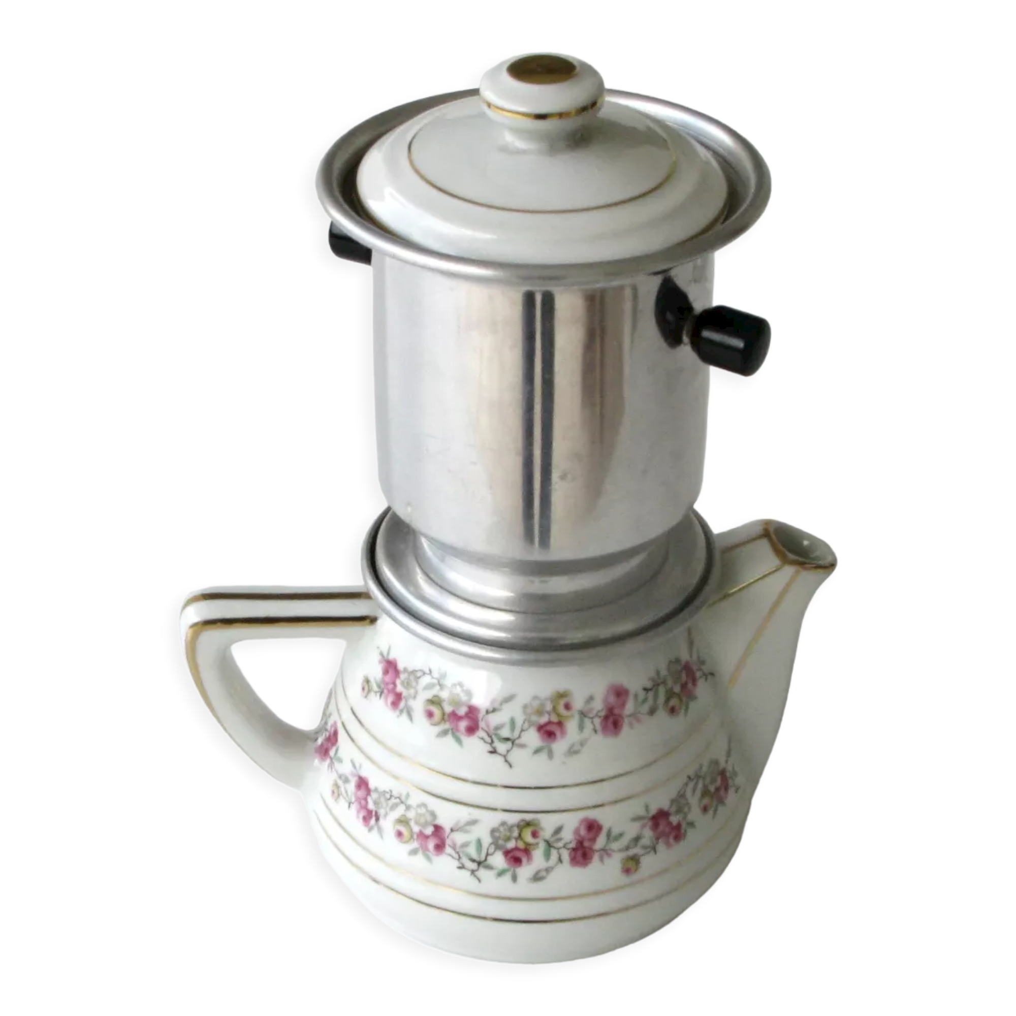 Old Nomar porcelain coffee maker with filter - like new - flower decor