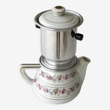Old Nomar porcelain coffee maker with filter - like new - flower decor