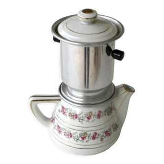 Old Nomar porcelain coffee maker with filter - like new - flower decor