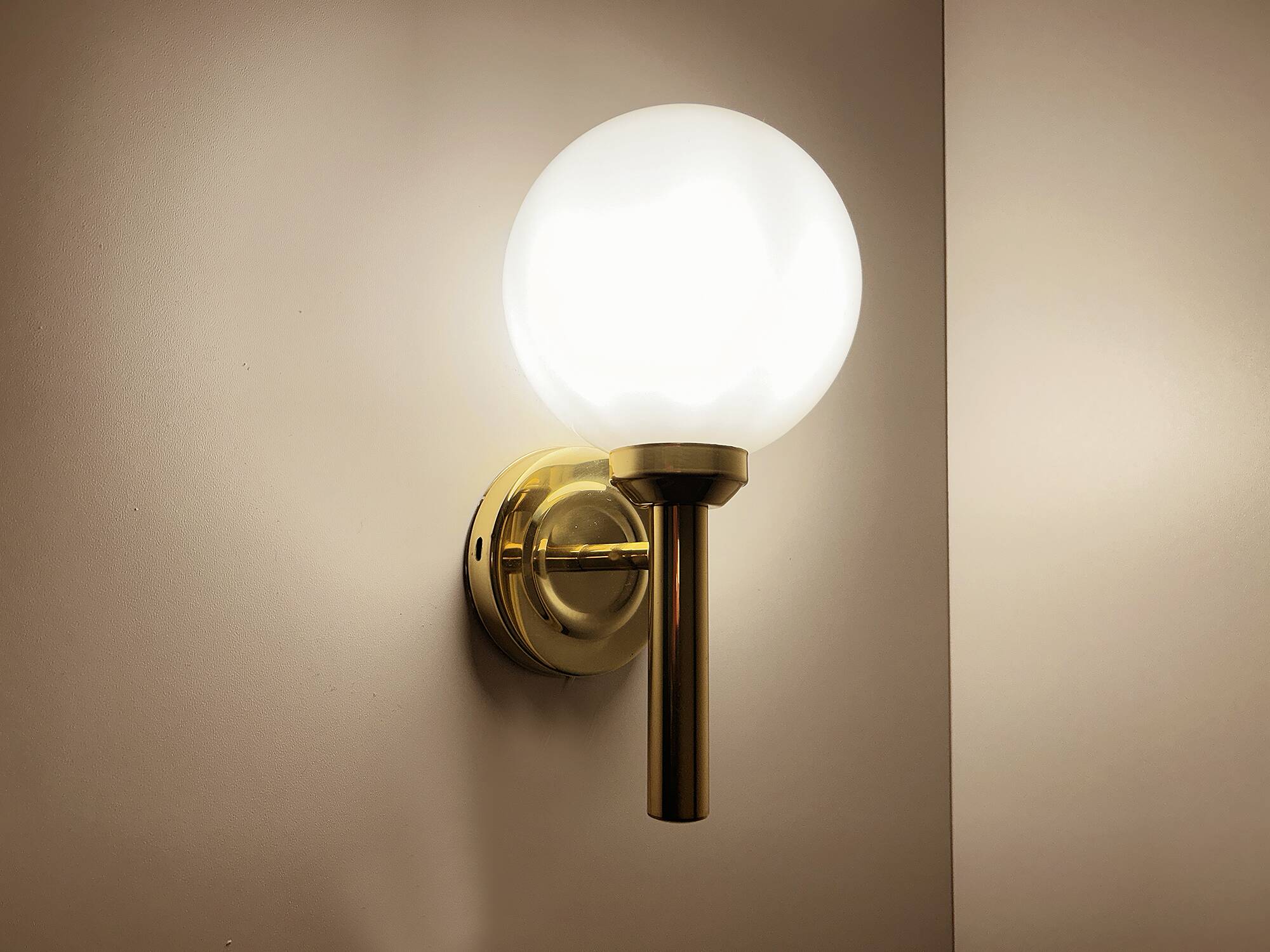 3 Vintage Scandinavian Glass and Brass Wall Lights