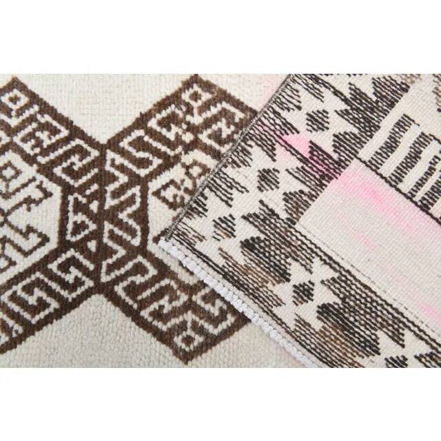 Vintage Turkish Hand-Knotted Wool Cotton White Runner Rug 78x354