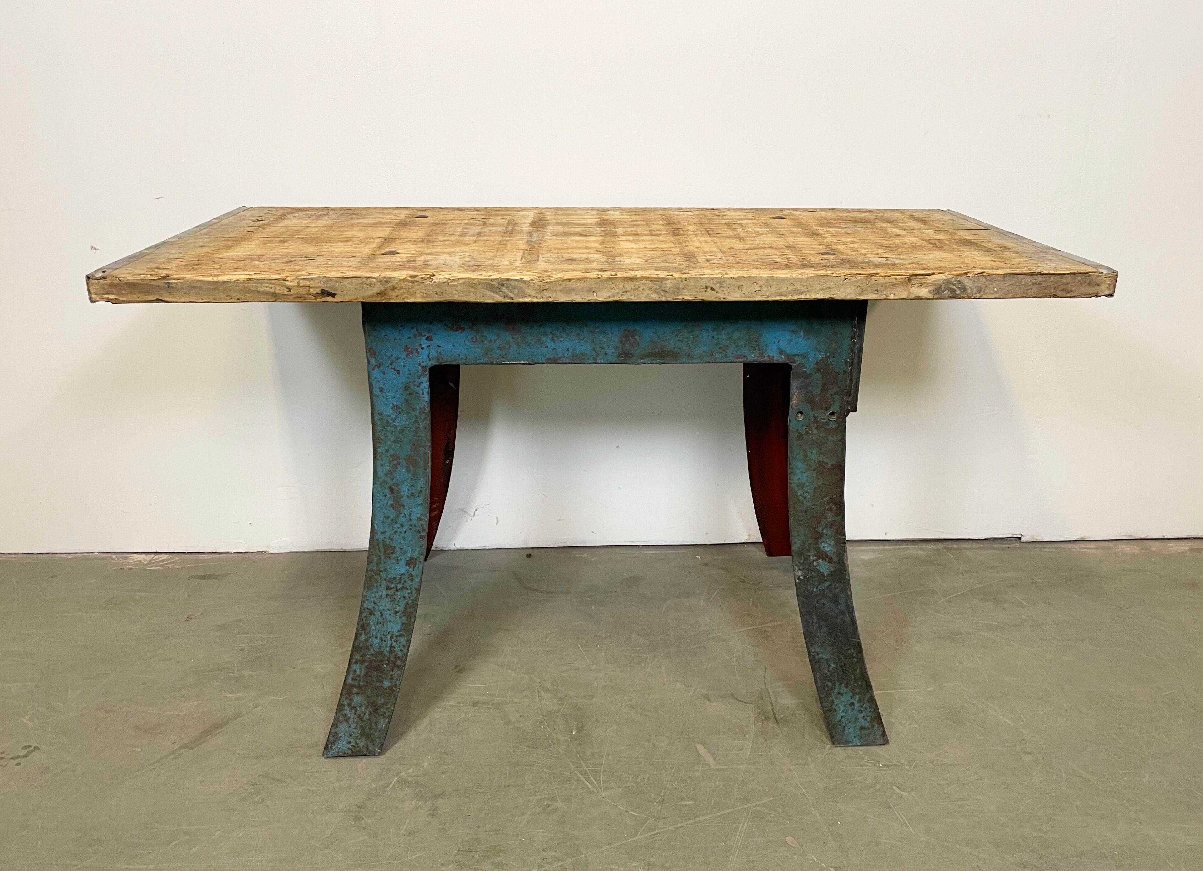 Blue Industrial Dining Table, 1960s