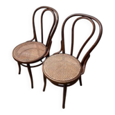 Set of 2 bentwood bistro chairs with caning.