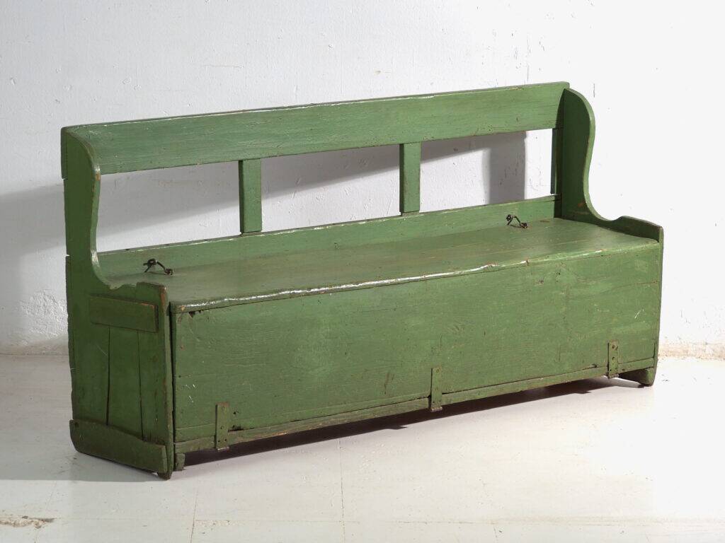 Antique painted pine bank safe – Central Europe, around 1900