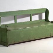 Antique painted pine bank safe – Central Europe, around 1900