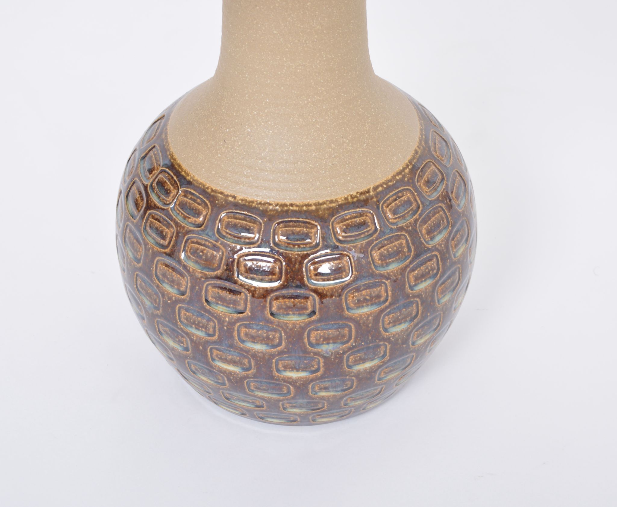 Handmade Danish Mid-Century Modern Stoneware Lamp with Graphic Pattern by Soholm