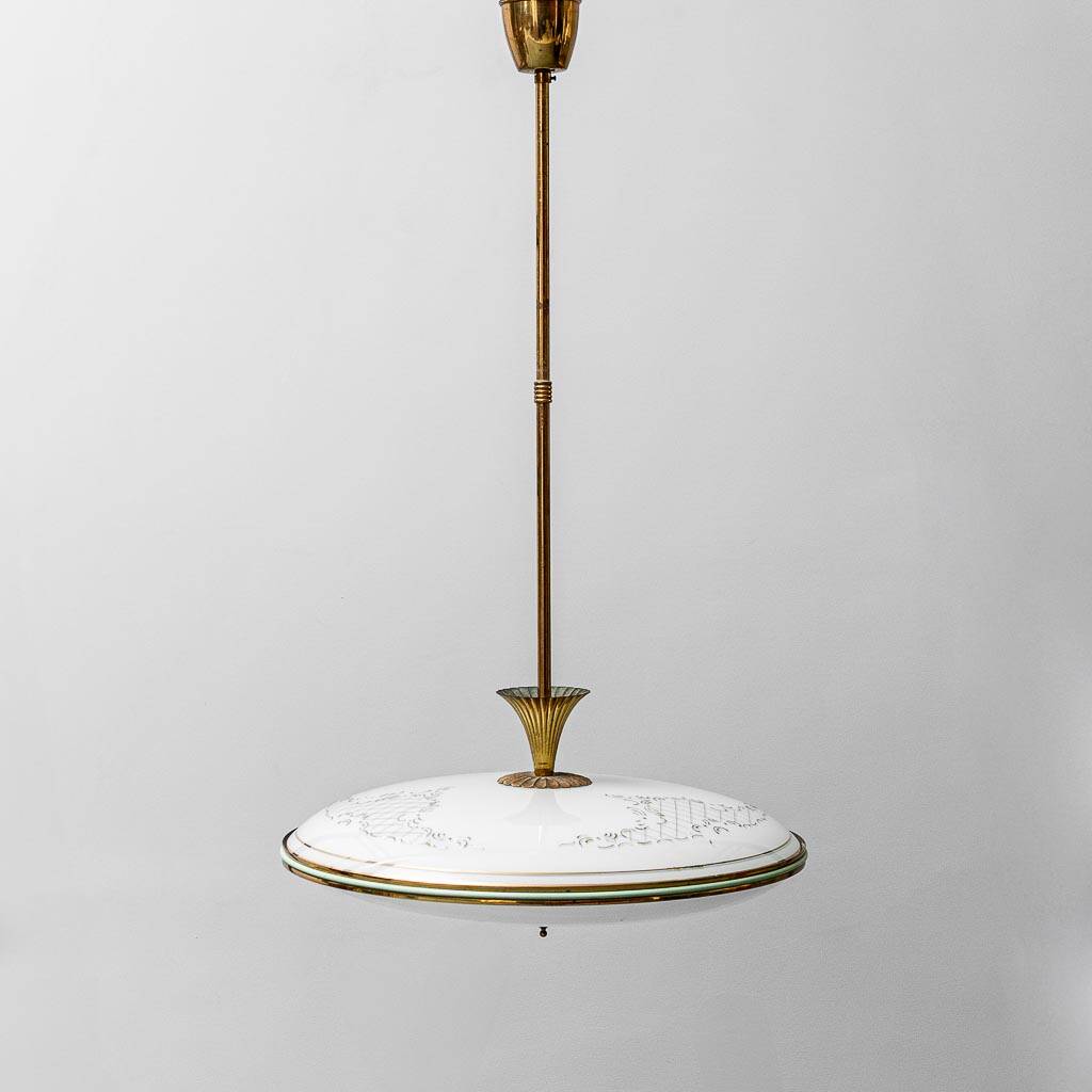Lampadario a sospensione circolare vetro ottone anni ’50 vintage
