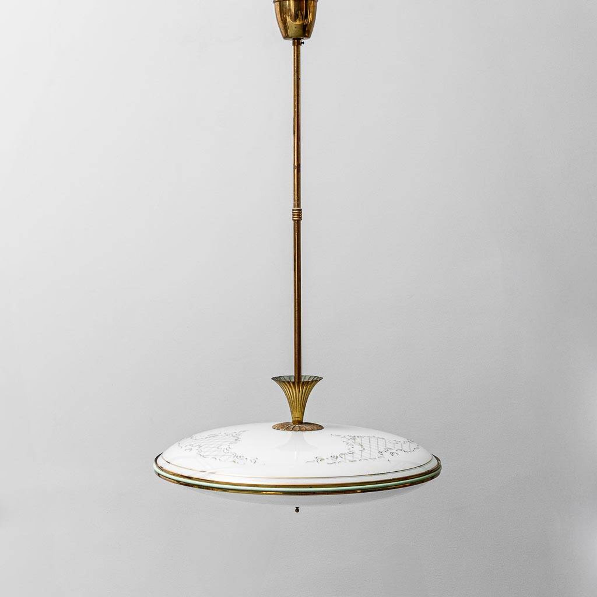 Lampe à suspension circulaire en verre ottone anni '50 vintage