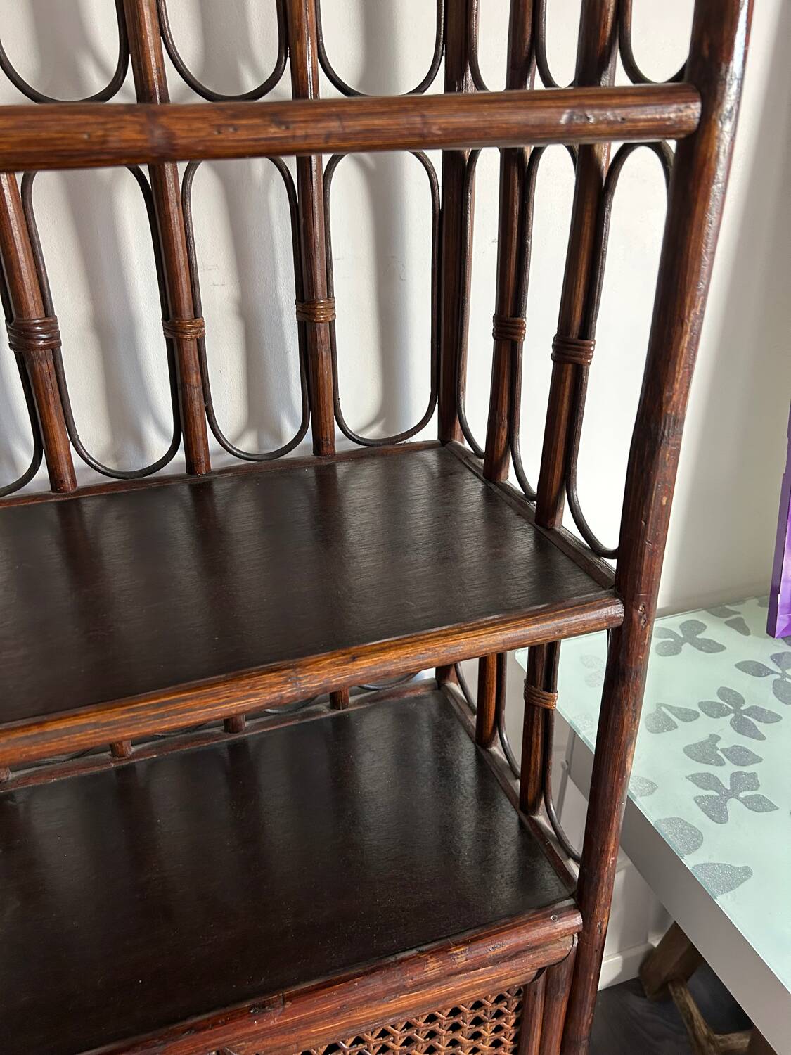 Rattan shelf / bookcase with cabinet