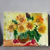 Oil on canvas of a bouquet of sunflowers