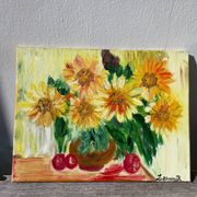 Huile sur toile d’un bouquet de tournesols