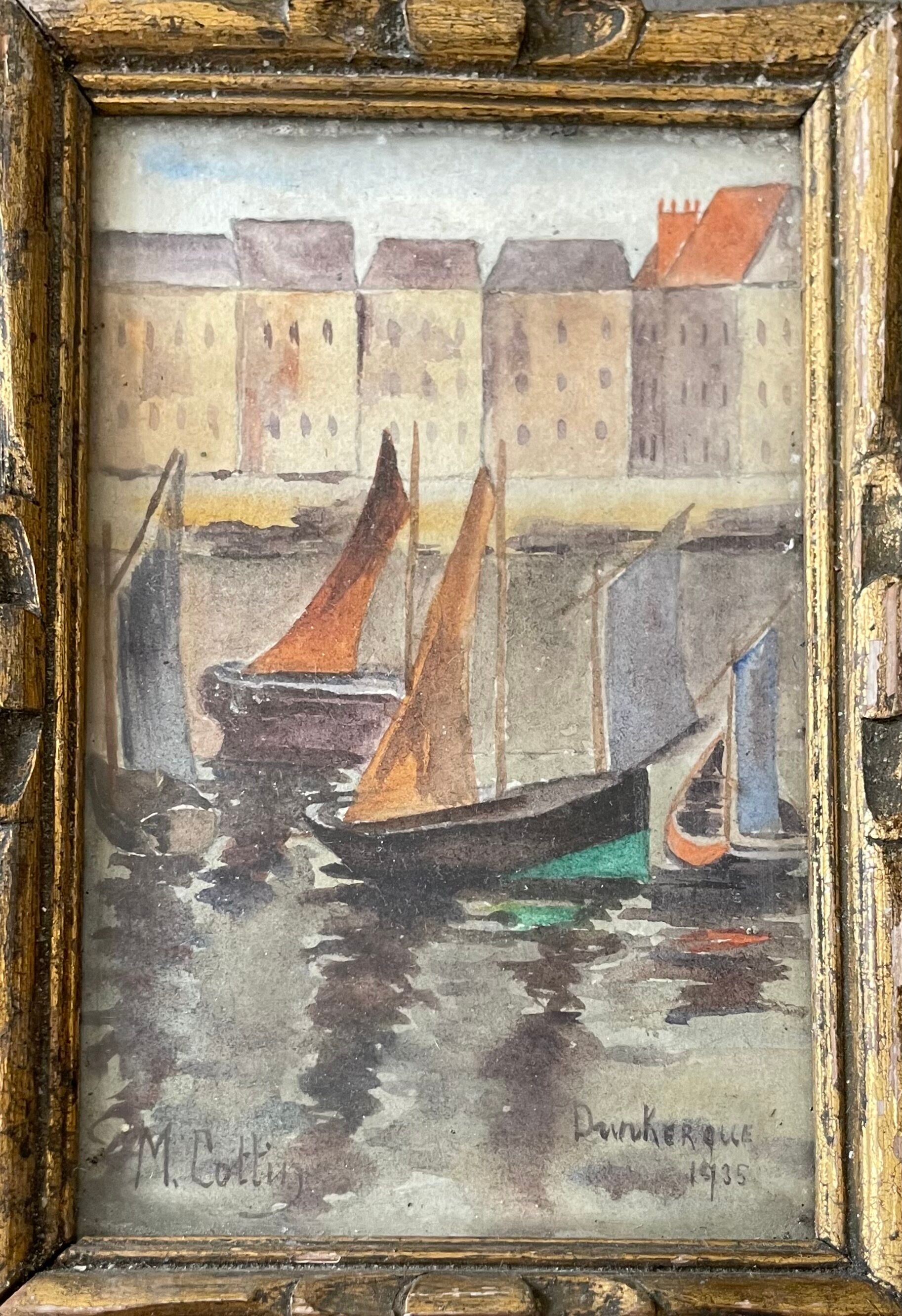 Painting painting 1935 Dunkirk Cottin marine port