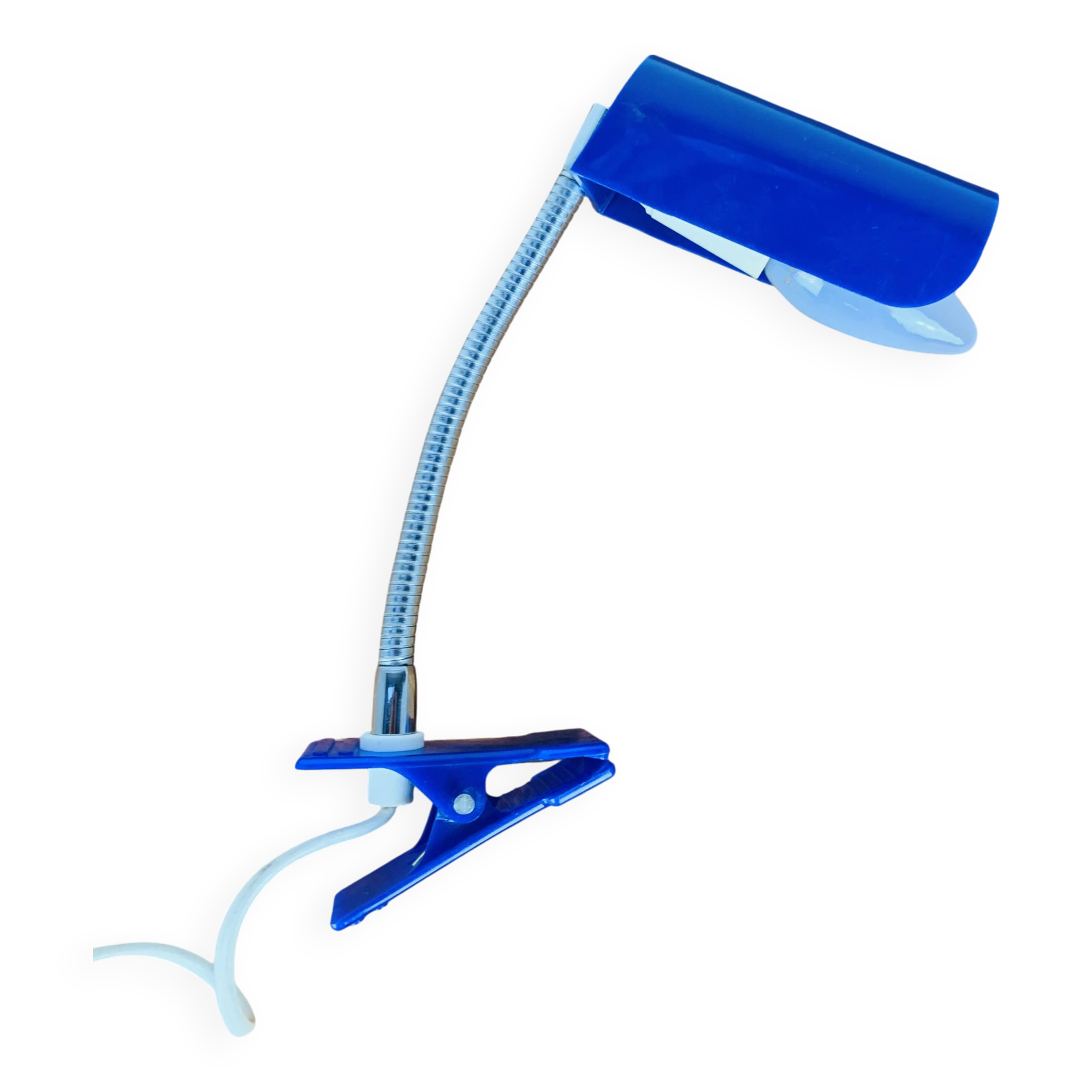 Blue adjustable clamp lamp, chrome flexible, 800s, vintage