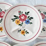 Lot de 6 assiettes vintage modèle Sarreguemines Chatenois vintage compartimentées à décor