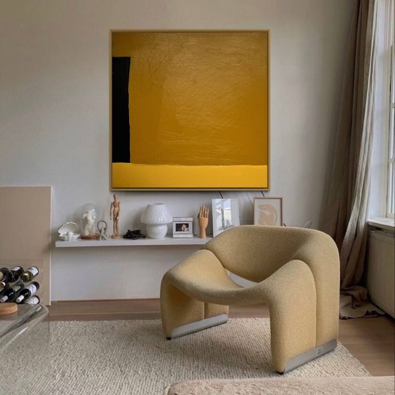 Abstract yellow-ochre canvas 80x80cm