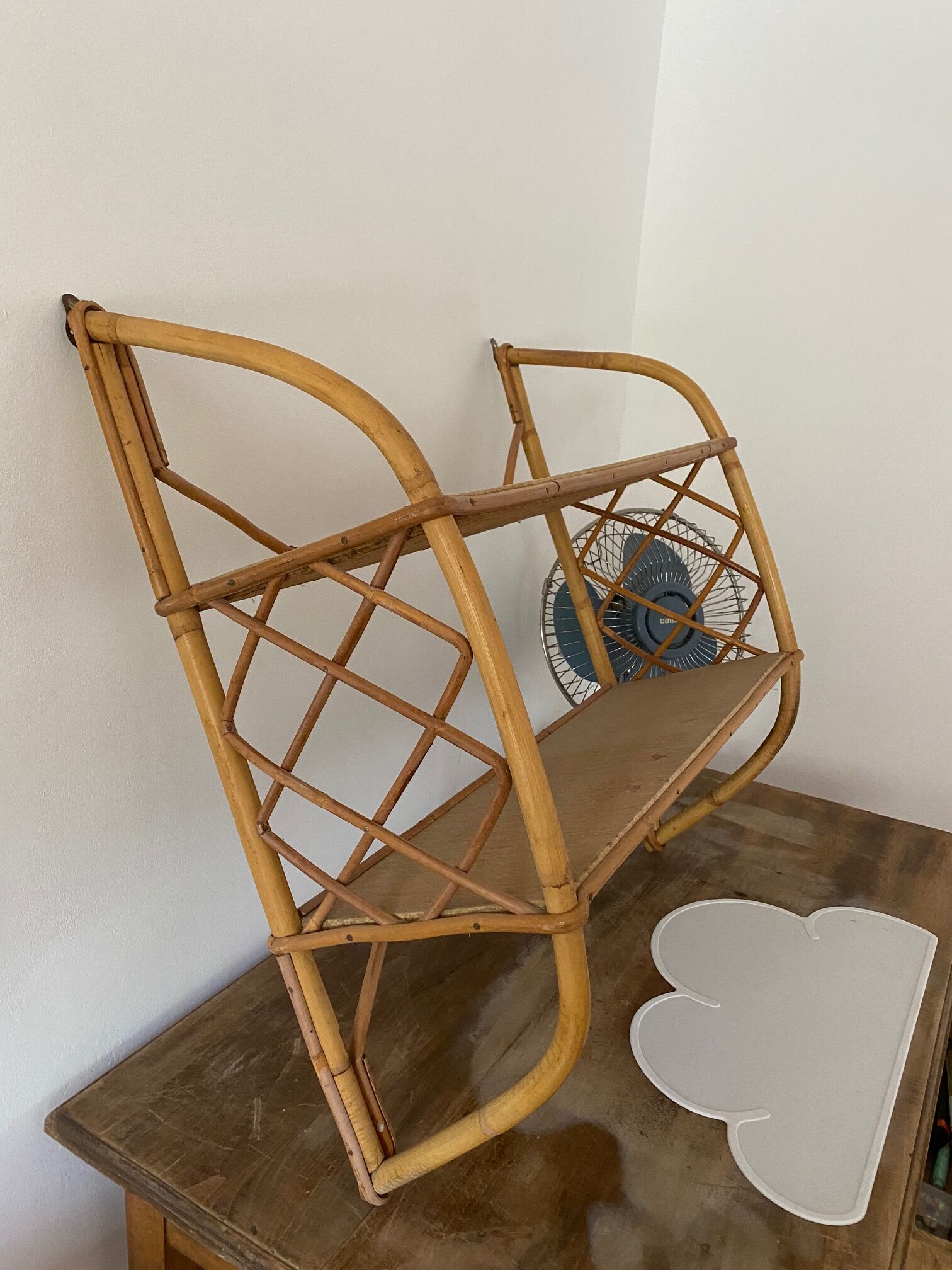 Vintage bamboo rattan shelf