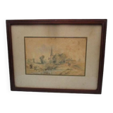 Old watercolor - village view 1880