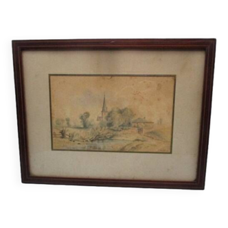 Old watercolor - village view 1880
