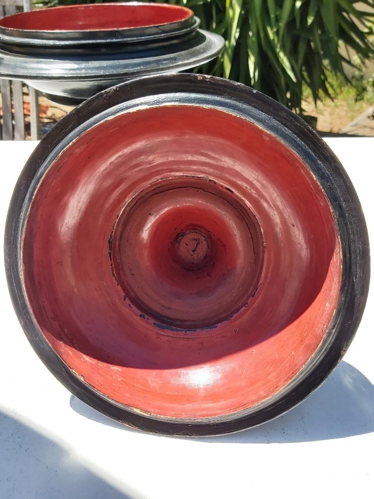 Ancient Burmese laywood offering pot