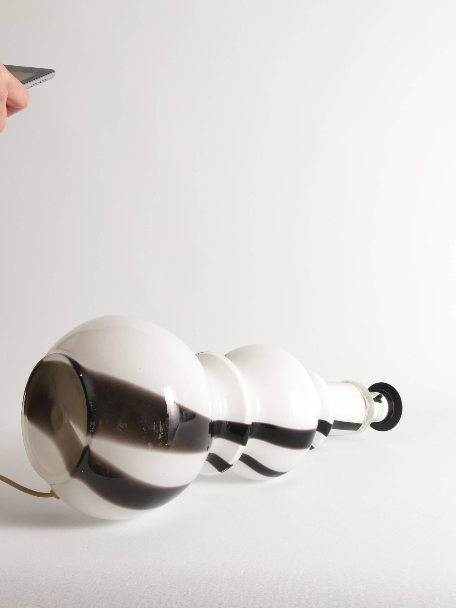 Sculptural Art Glass Murano Style Table Lamps, Black & White, 1960s, Set of 2