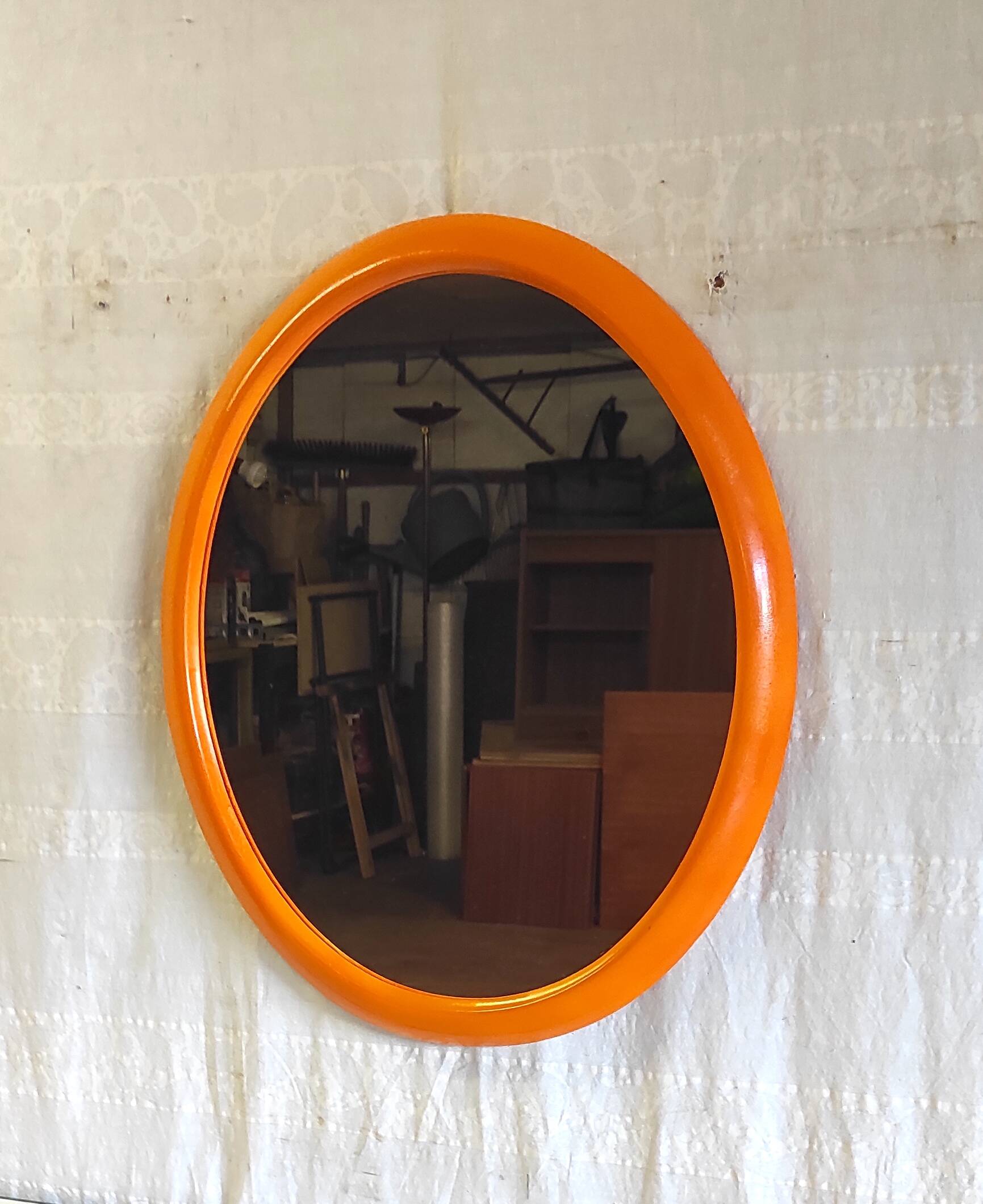 Orange oval mirror - 1970s