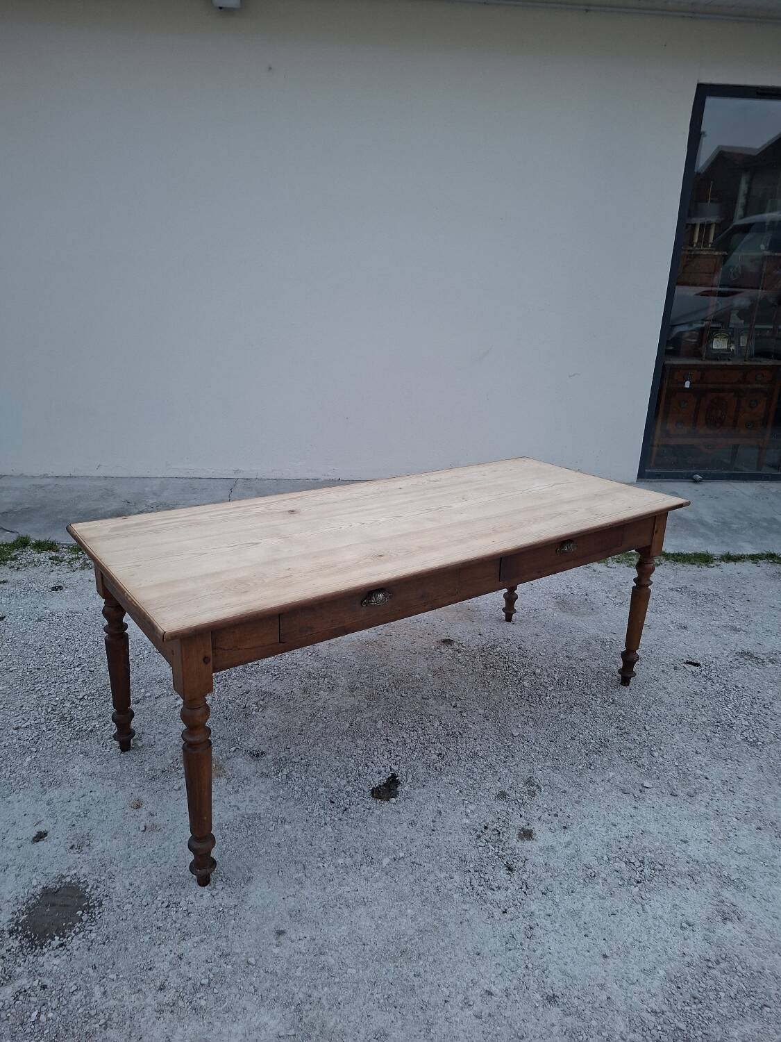 Old shop/work table with 2 drawers, Louis Philippe legs.