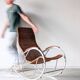 Vintage Thonet rocking chair in chrome and rattan, 1970.