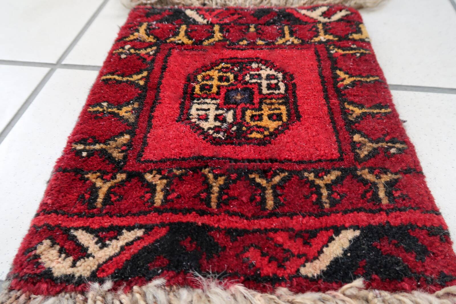 Tapis vintage fait main Ersari – 25 x 31 cm – Rouge éclatant - 1C969