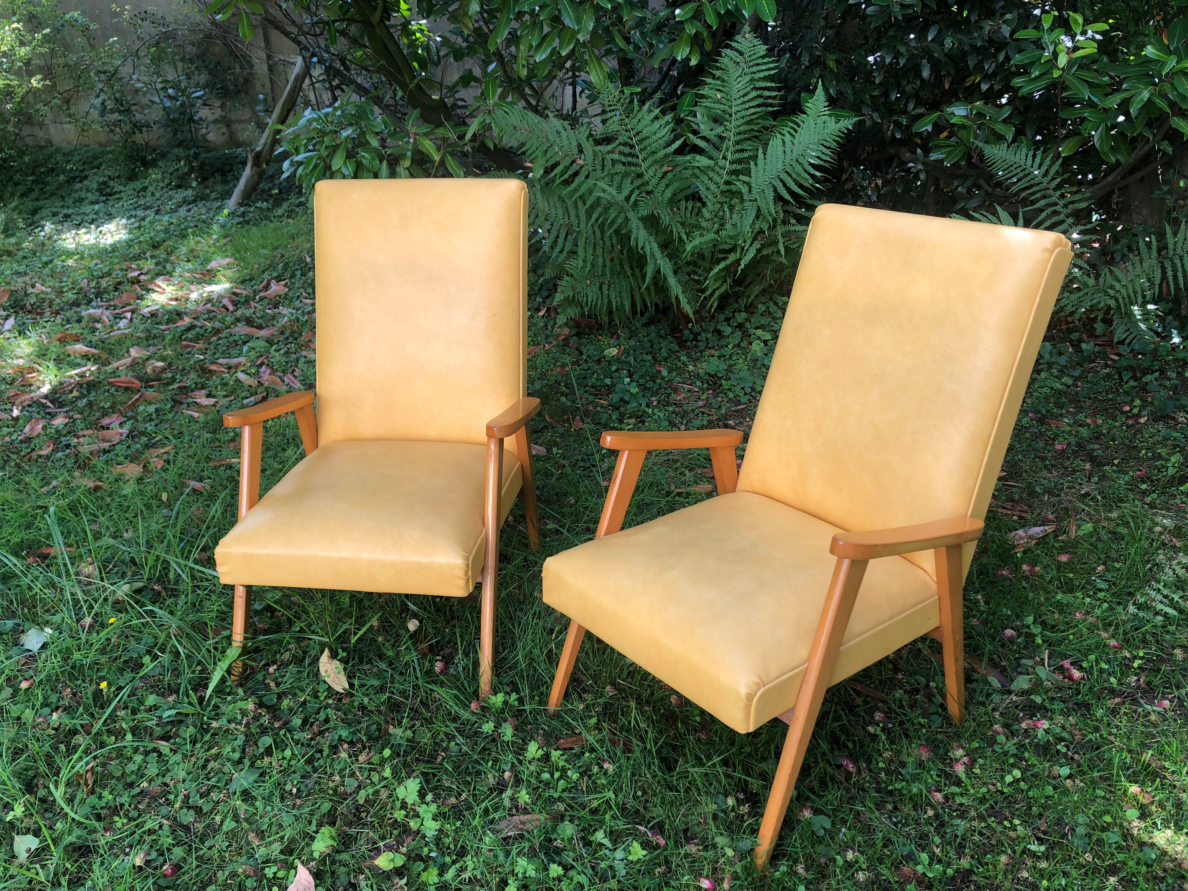 Vintage 60s yellow Scandinavian armchairs