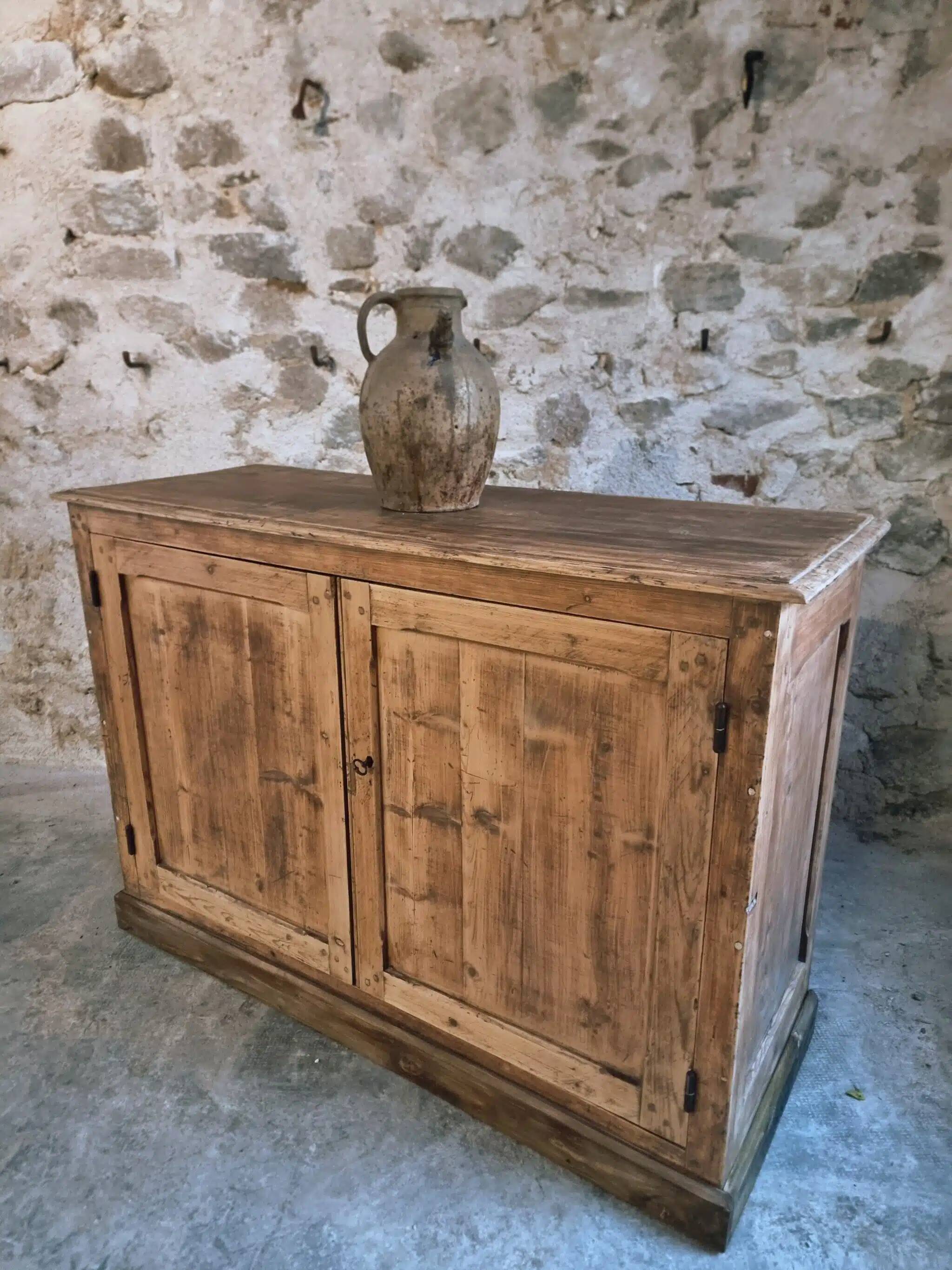 Antique French work cabinet in pine with two doors – rustic country style