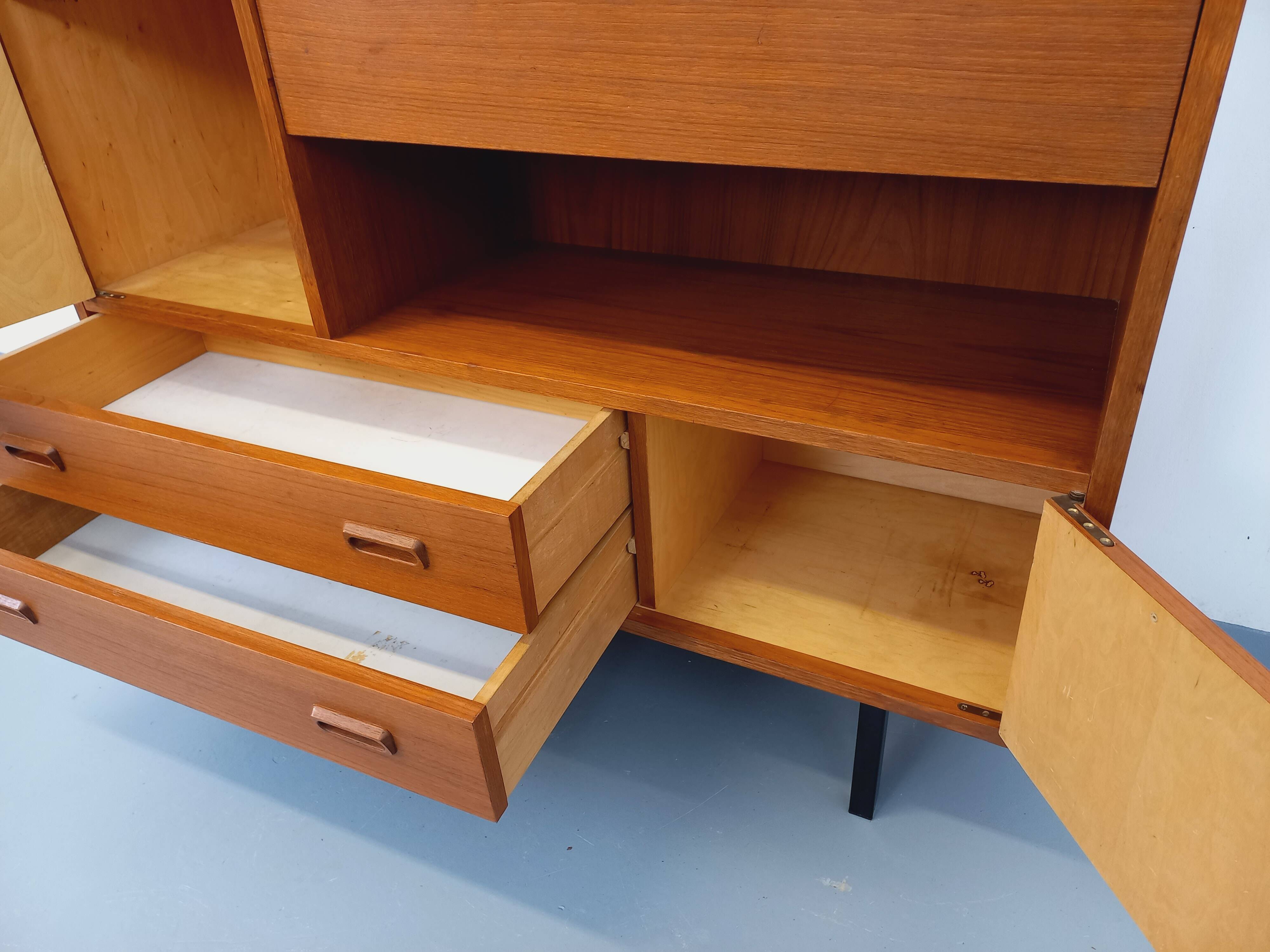 Vintage Scandinavian style secretary bookshelf storage furniture.